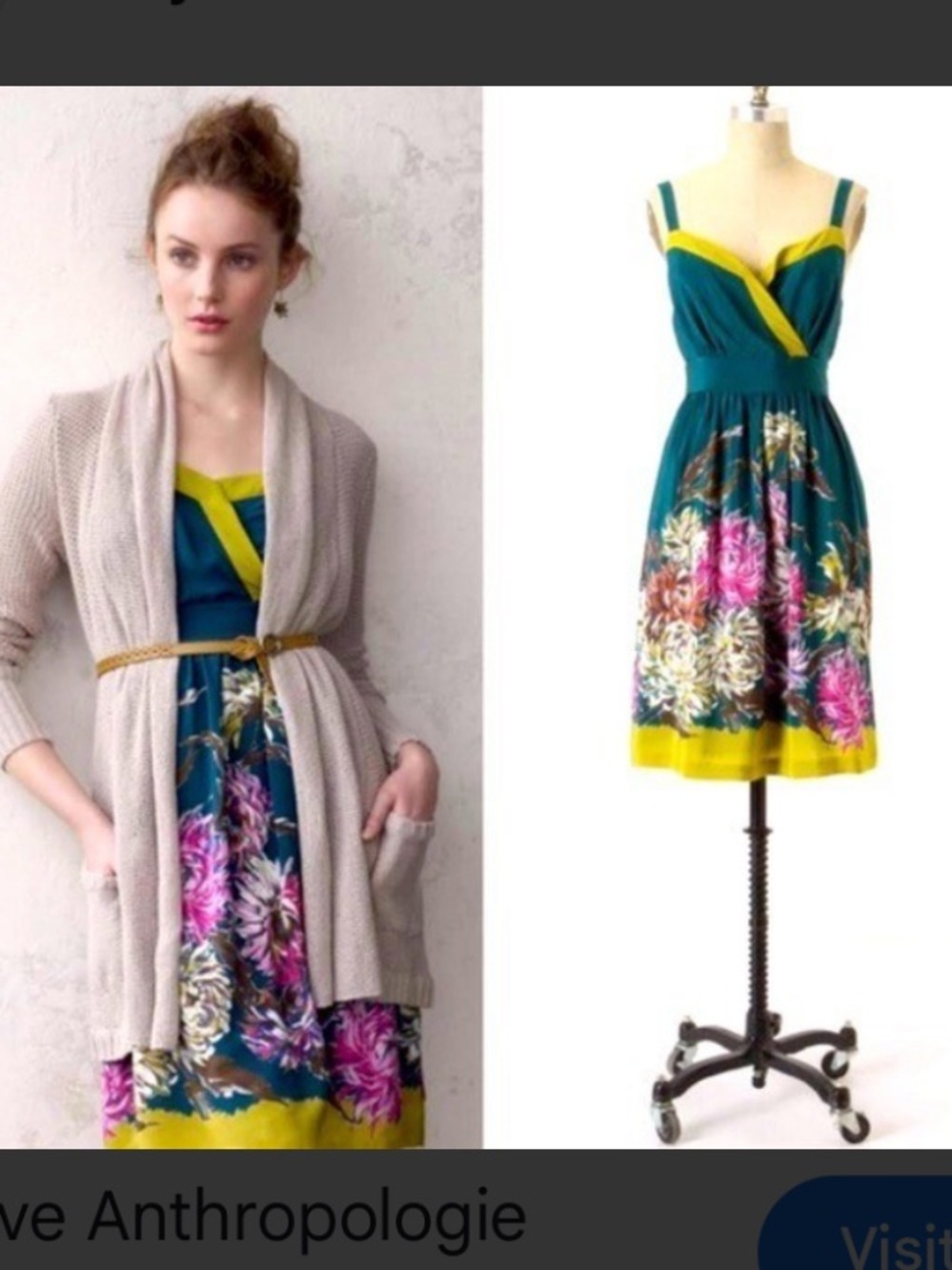 Maeve for Anthropologie teal 100% silk Impressionist's Dream dress size 8 *flaw*